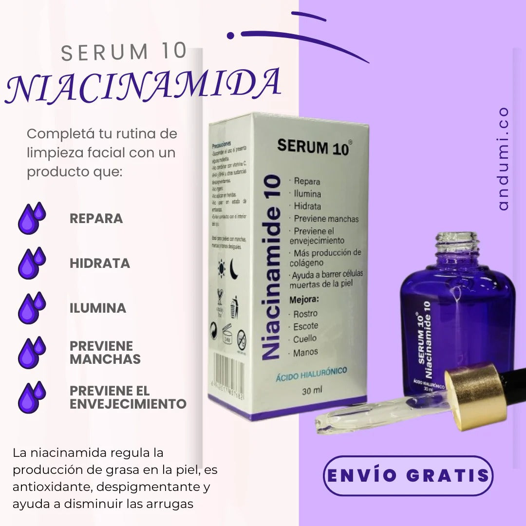 Niacinamida jabon y serum10 antiarrugas.